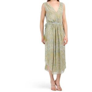 RAMY BROOK Silk Green Paisley Printed Haley Dress LARGE